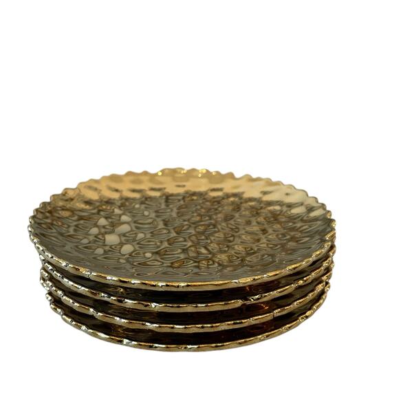 Baroque Collection Appetizer Plates 6" Hammered Gold Set of 4 Holiday Glam New - Picture 4 of 14